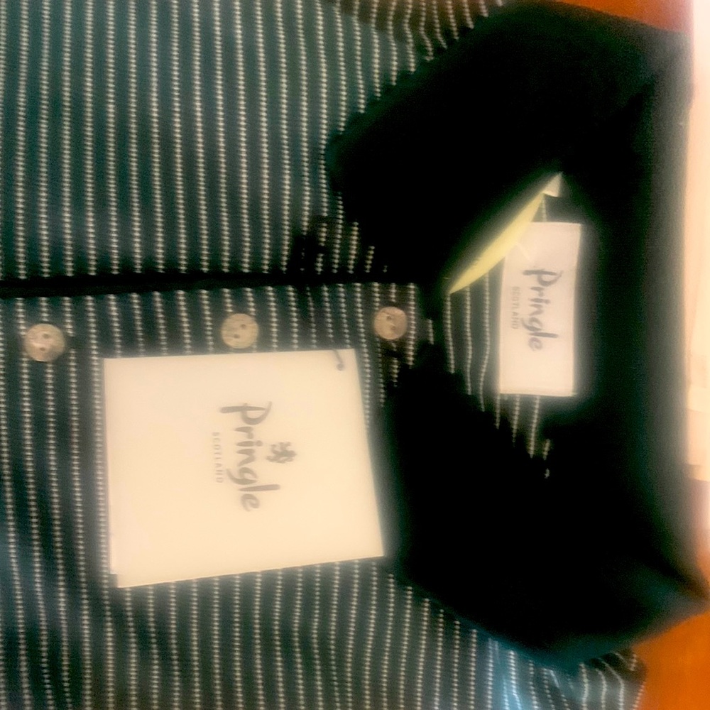 Pringle dark dark green n white stripe polo